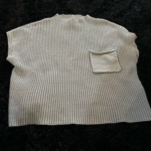 Zenana Outfitters Ribbed Cream Sweater with Pocket